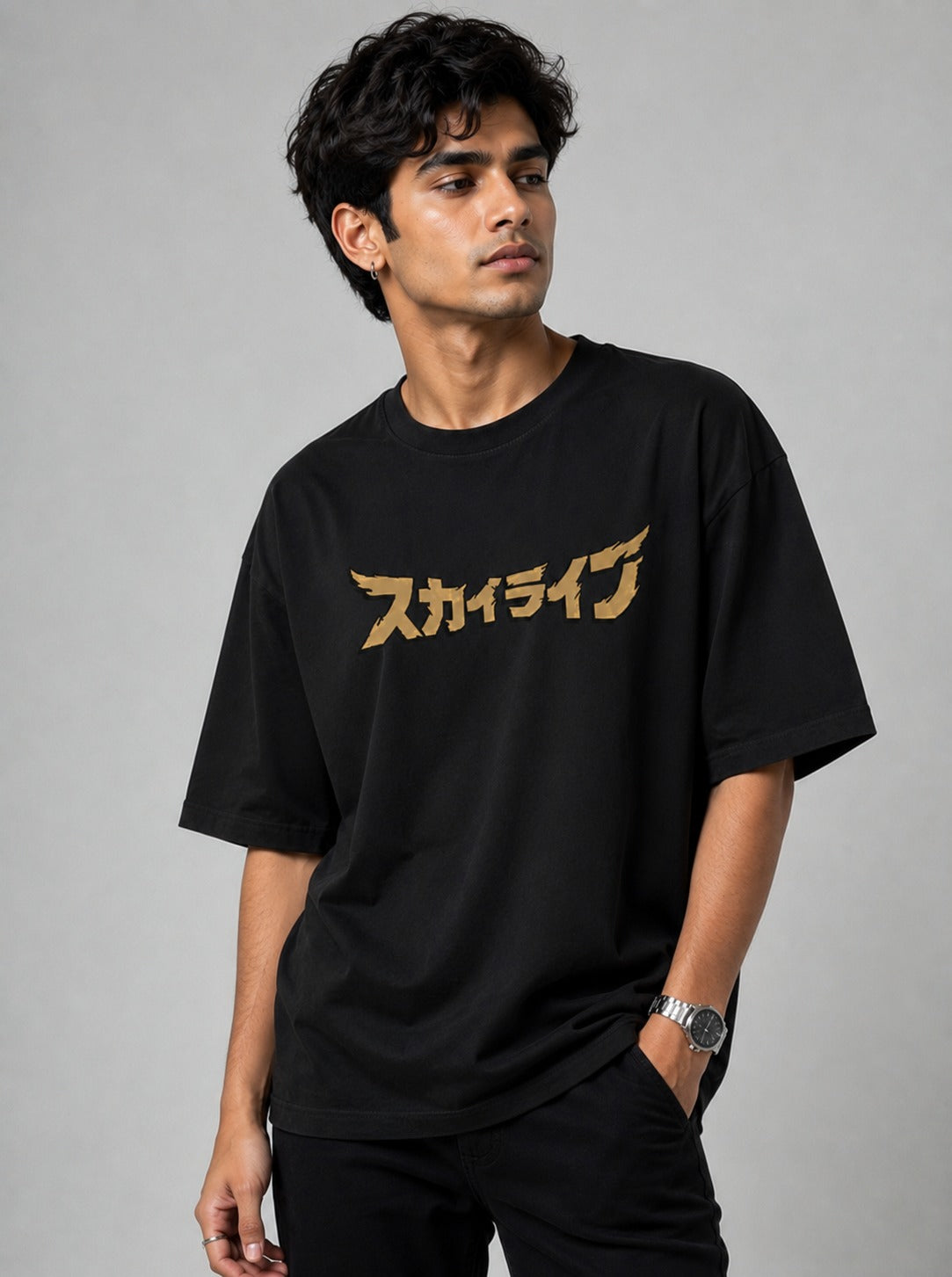 R 32 Night Runner Art Oversize Black Cotton T-shirt