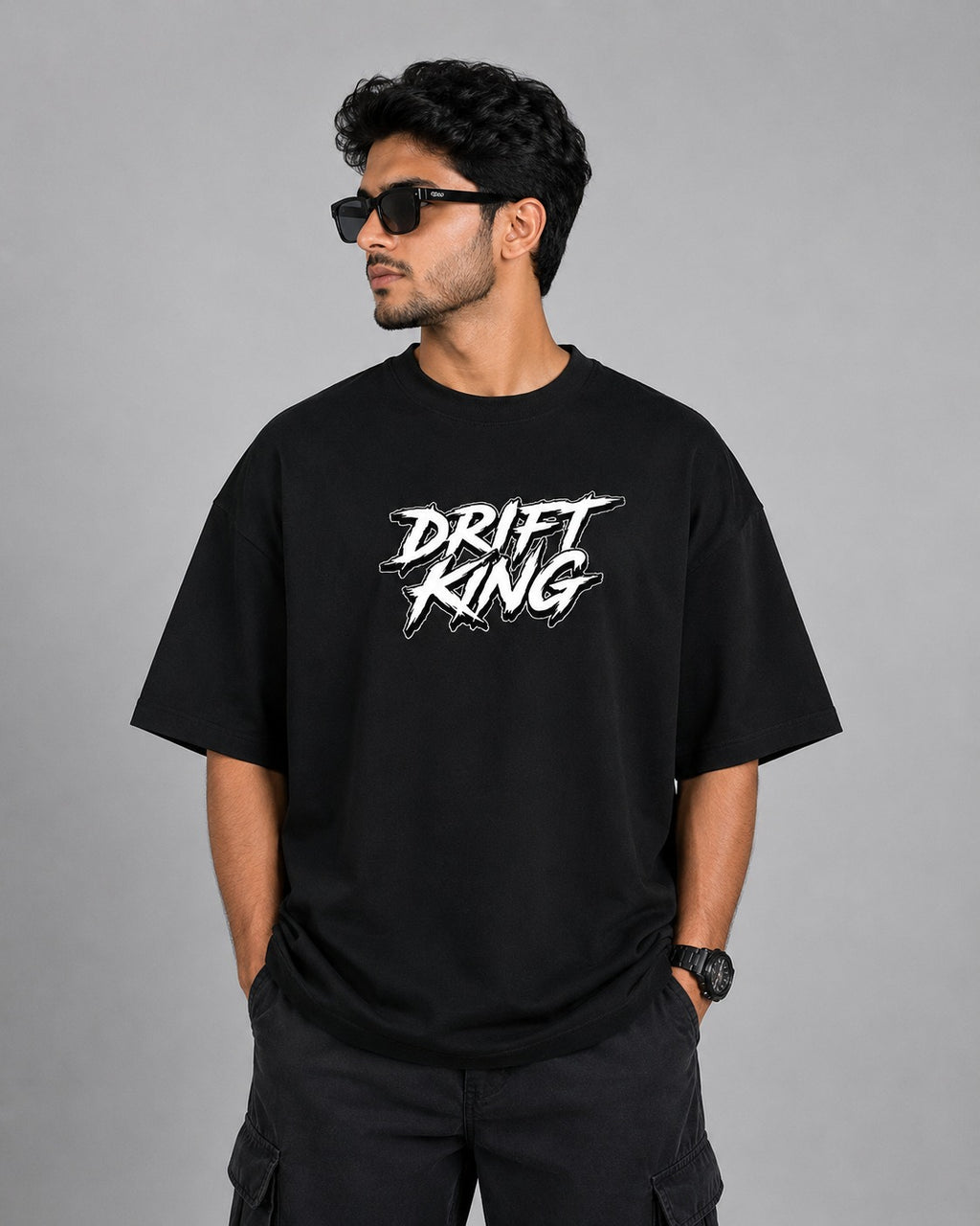 Drift King Street Art Oversize Black Cotton T-shirt