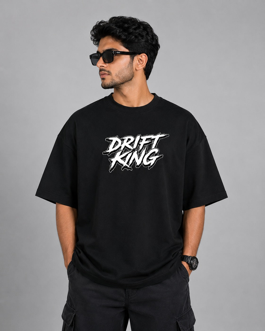 Drift King Street Art Oversize Black Cotton T-shirt