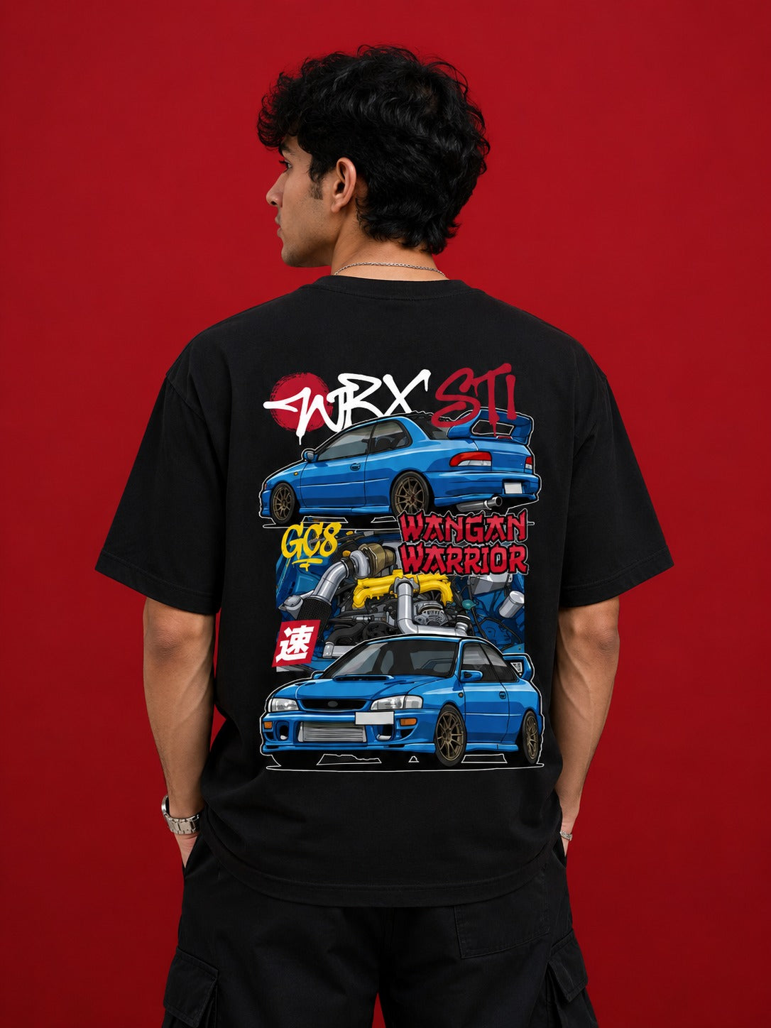 Wangan Warrior Street Art Oversize Black Cotton T-shirt
