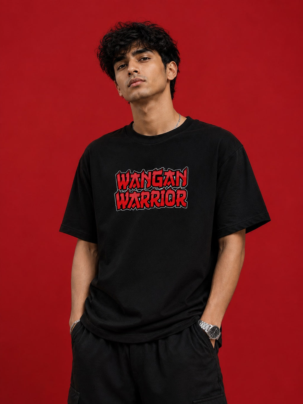Wangan Warrior Street Art Oversize Black Cotton T-shirt