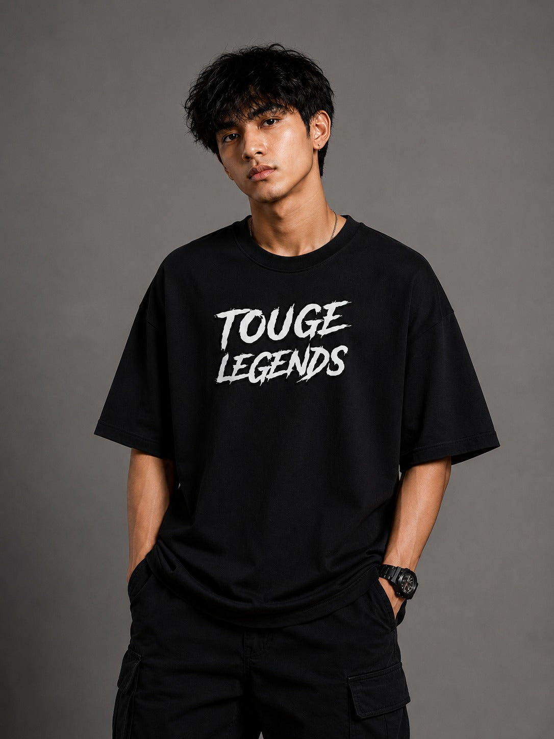 Touge Legends S13 Street Art Oversize Black Cotton T-shirt