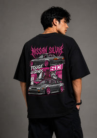 Touge Legends S13 Street Art Oversize Black Cotton T-shirt
