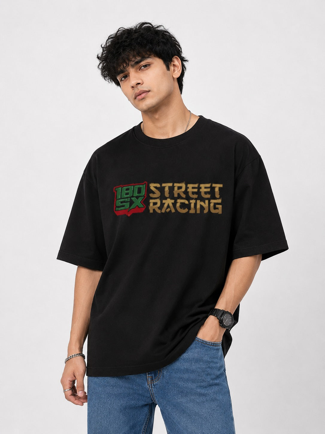 Nissan 180SX Street Art Oversize Black Cotton T-shirt