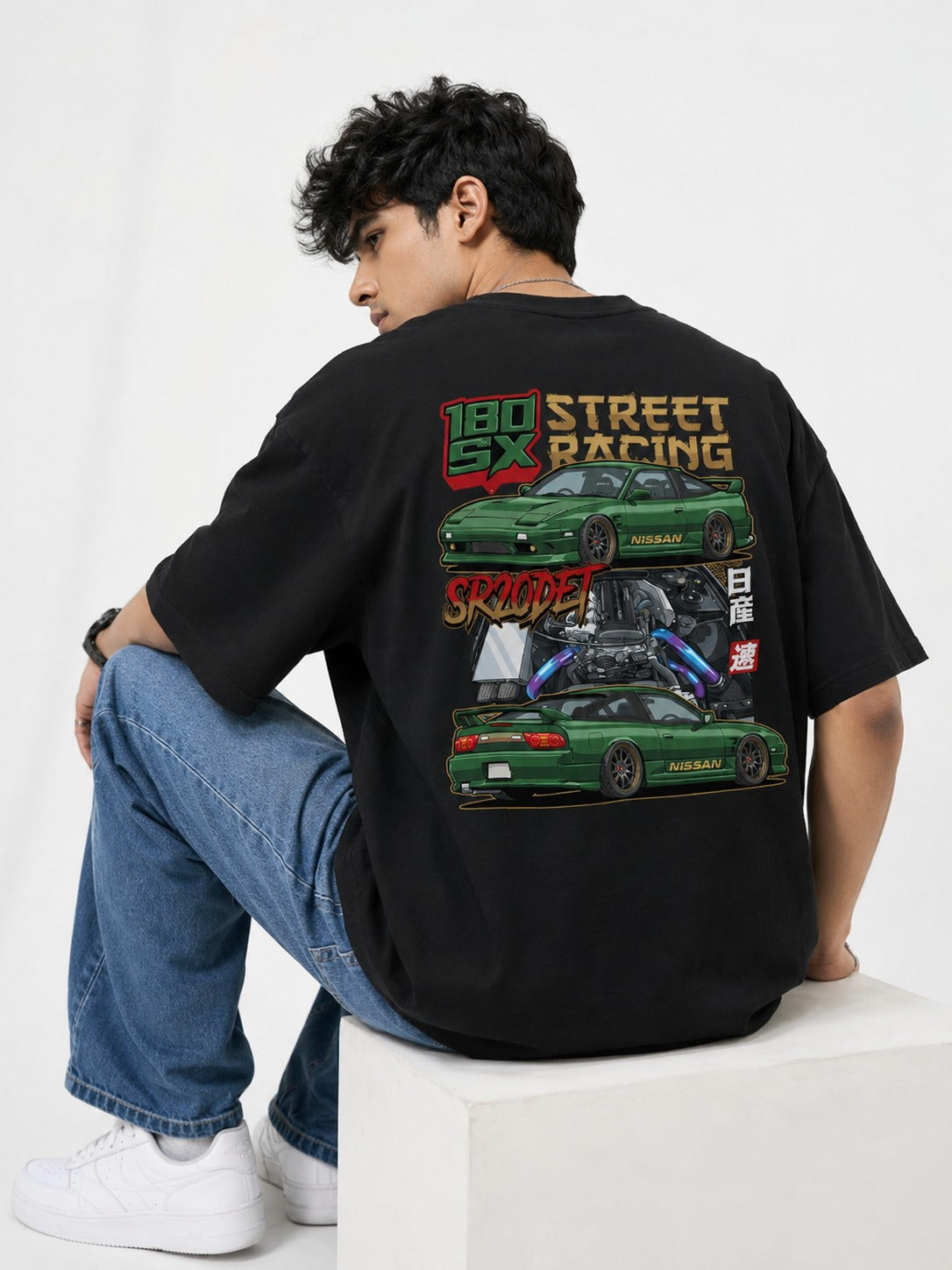 Nissan 180SX Street Art Oversize Black Cotton T-shirt