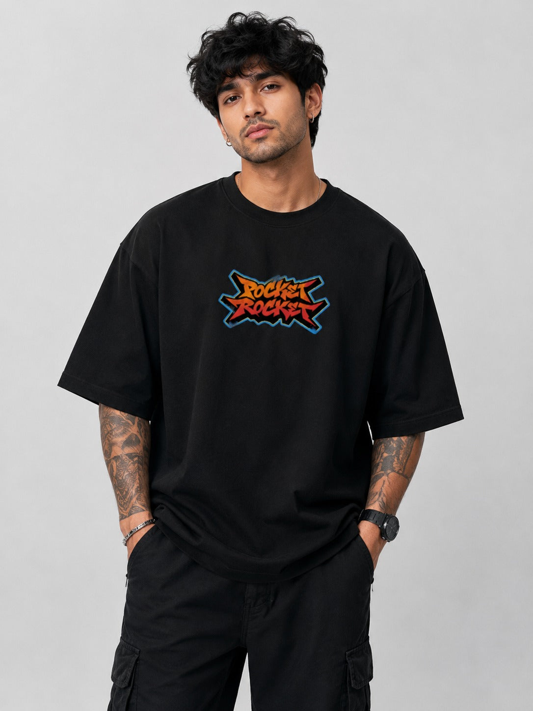 Roadster MX5 Street Art Oversize Black Cotton T-shirt