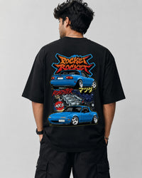 Roadster MX5 Street Art Oversize Black Cotton T-shirt