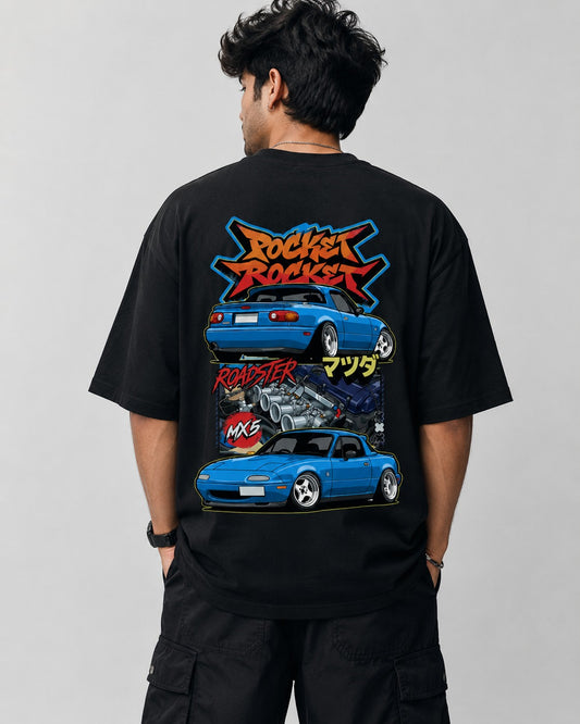 Roadster MX5 Street Art Oversize Black Cotton T-shirt