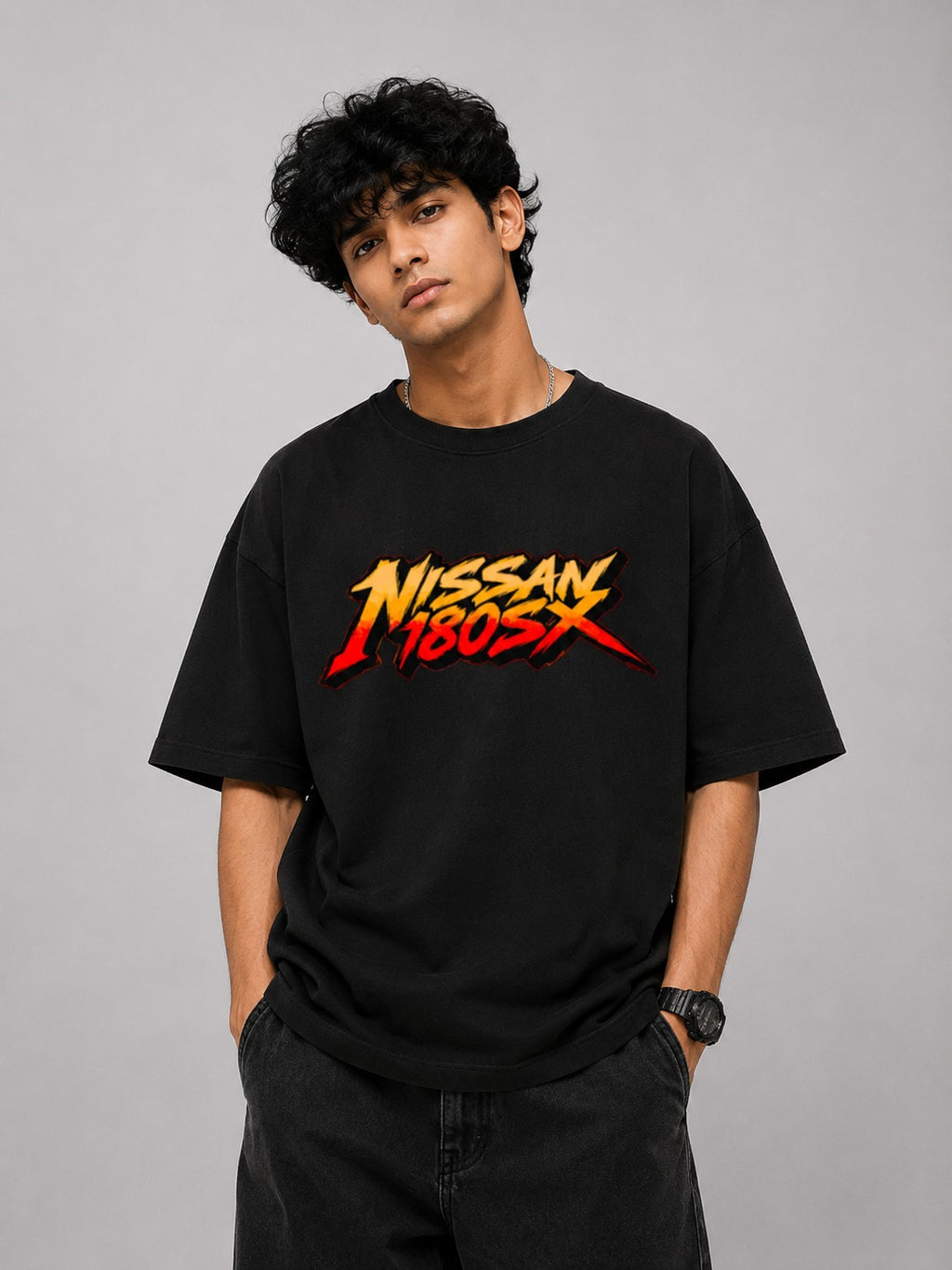 Nissan 180SX Street Art Oversize Black Cotton T-shirt