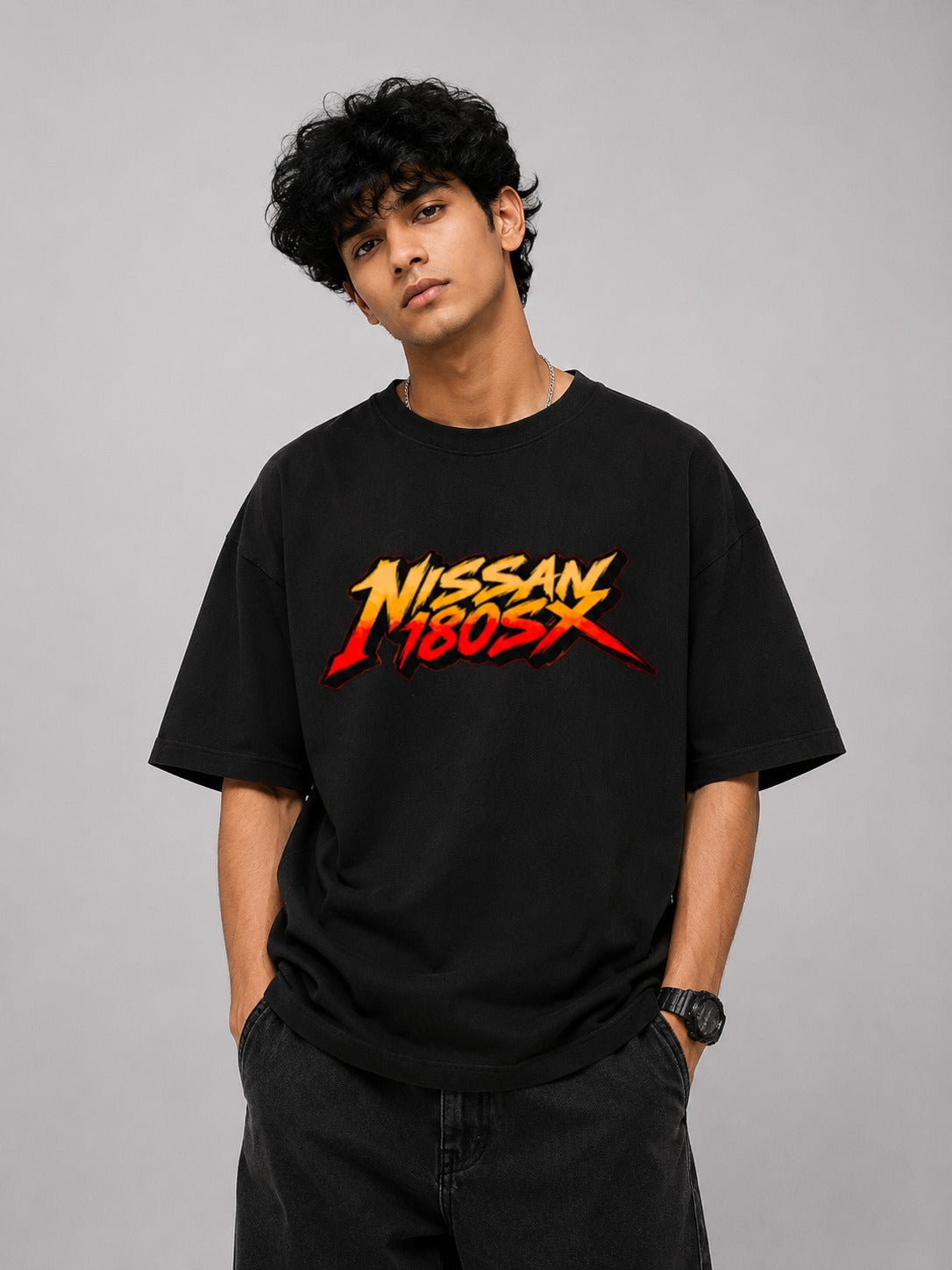 Nissan 180SX Street Art Oversize Black Cotton T-shirt