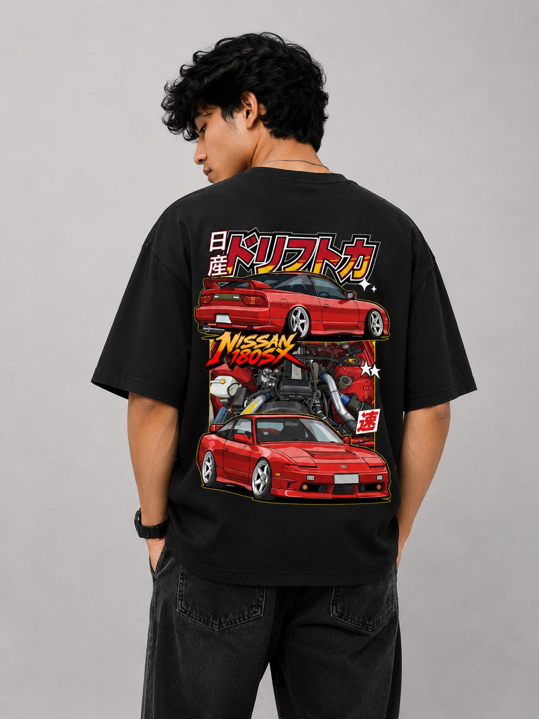 Nissan 180SX Street Art Oversize Black Cotton T-shirt