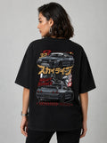 R32 Night Runner Street Art Oversize Black Cotton T-shirt
