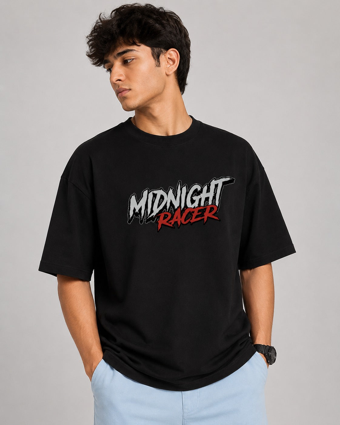 Midnight Racer RX8 Street Art Oversize Black Cotton T-shirt