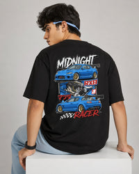 Midnight Racer RX8 Street Art Oversize Black Cotton T-shirt