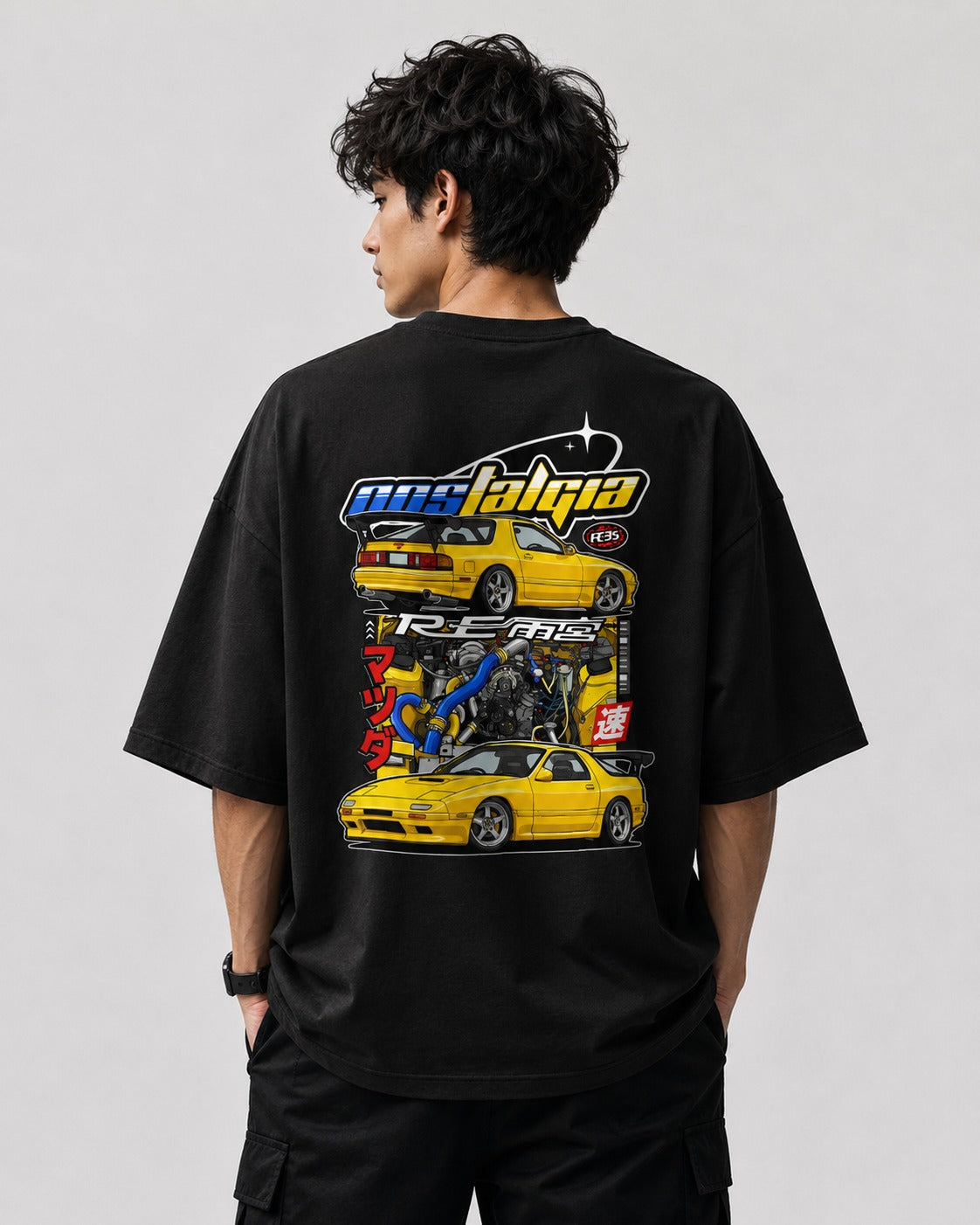 NOSTALGIA RE Street Art Oversize Black Cotton T-shirt
