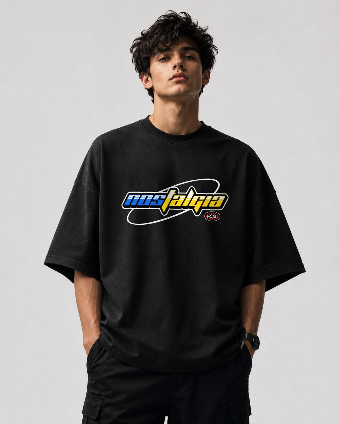 NOSTALGIA RE Street Art Oversize Black Cotton T-shirt
