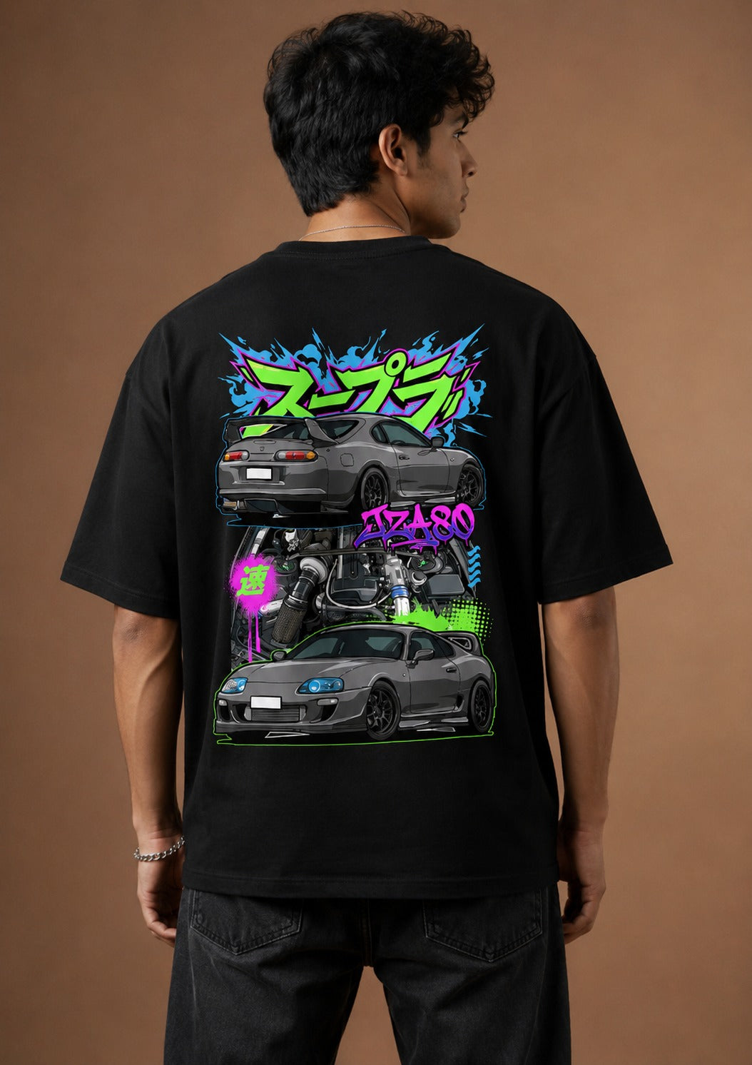 JZA80 Street Art Oversize Black Cotton T-shirt
