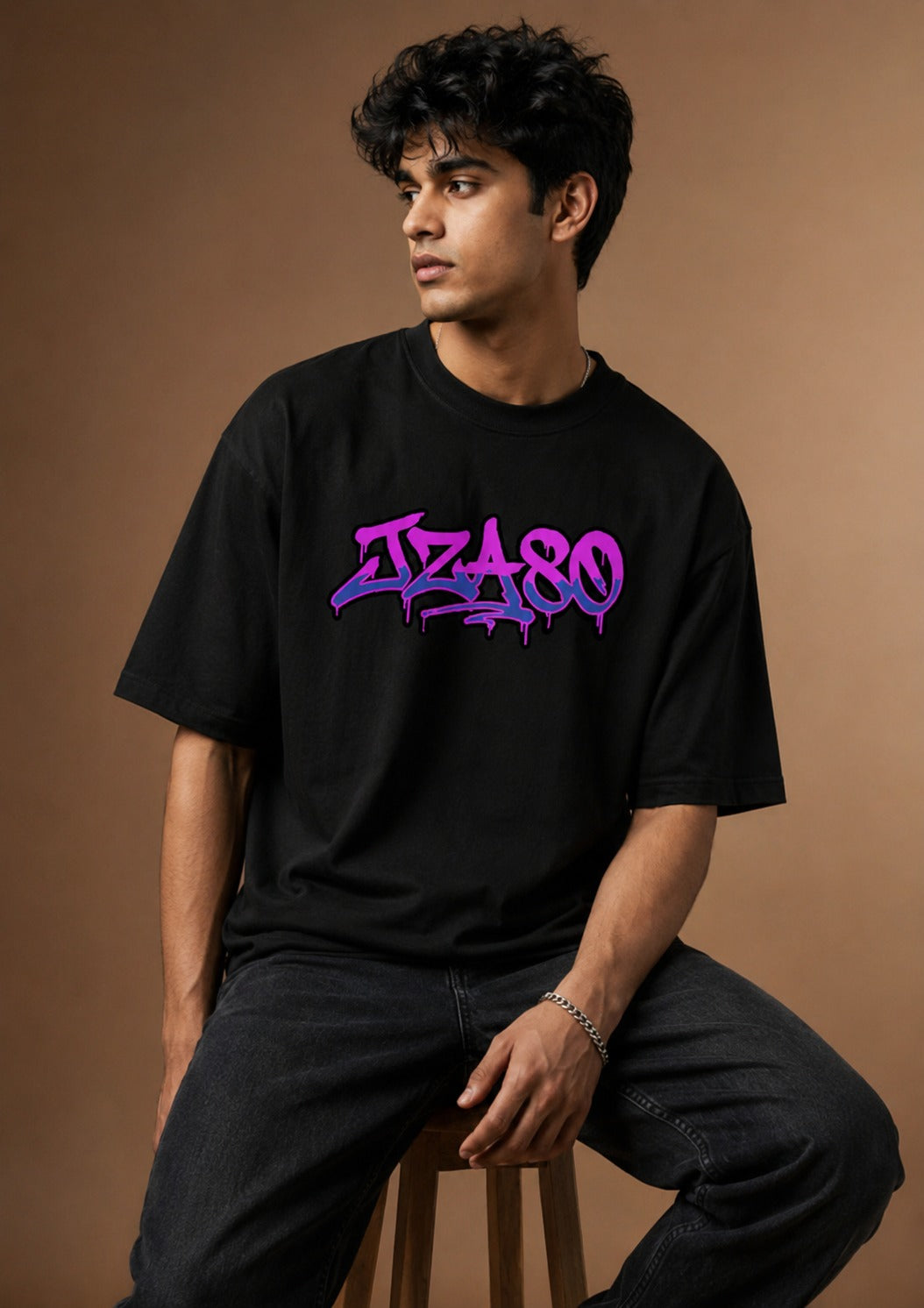 JZA80 Street Art Oversize Black Cotton T-shirt