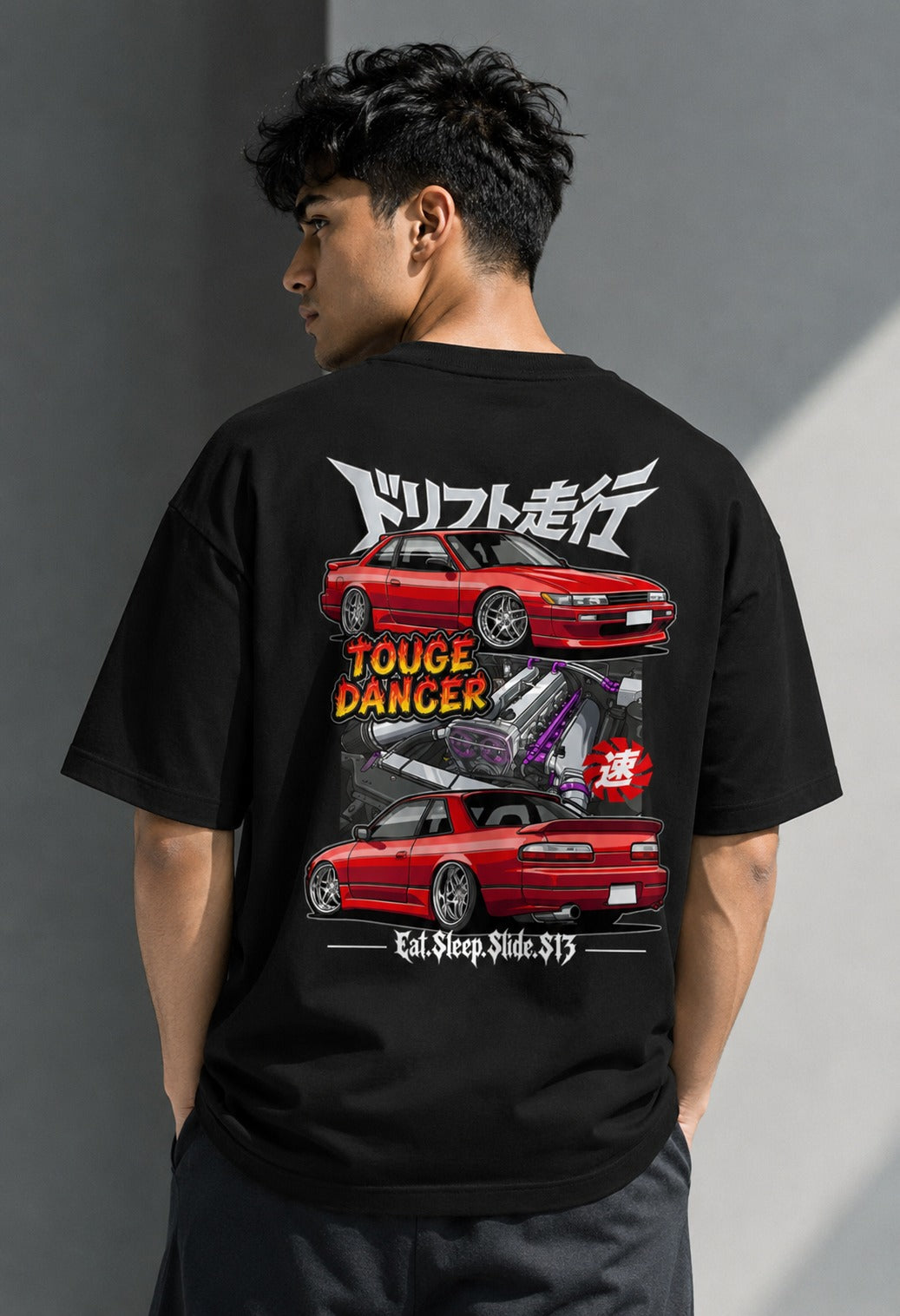 Touge Dancer Art Oversize Black Cotton T-shirt