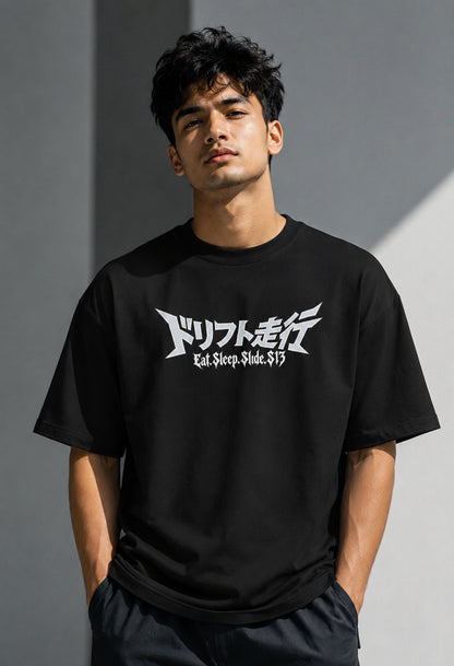 Touge Dancer Art Oversize Black Cotton T-shirt