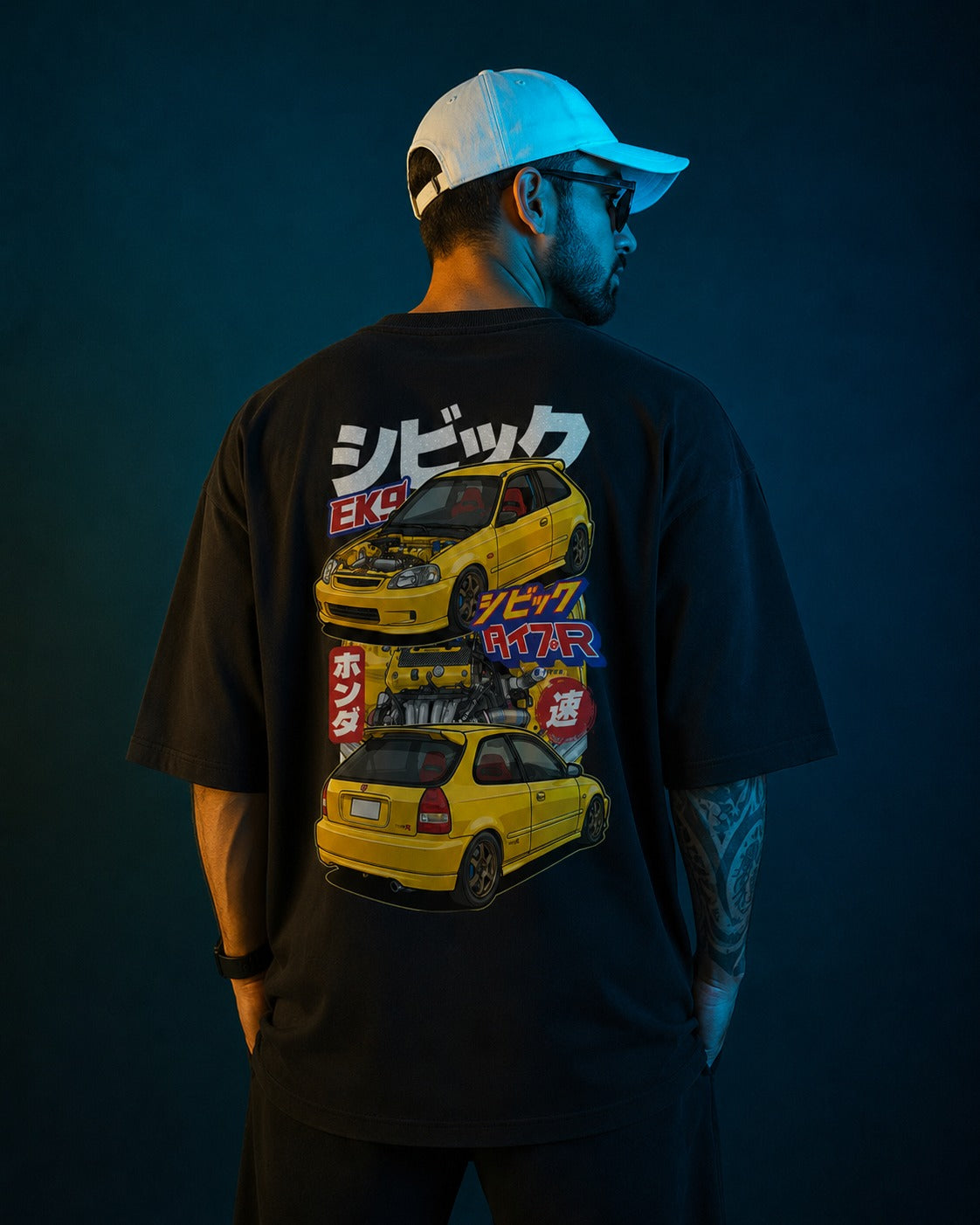 Civic Type R Art Oversize Black Cotton T-shirt