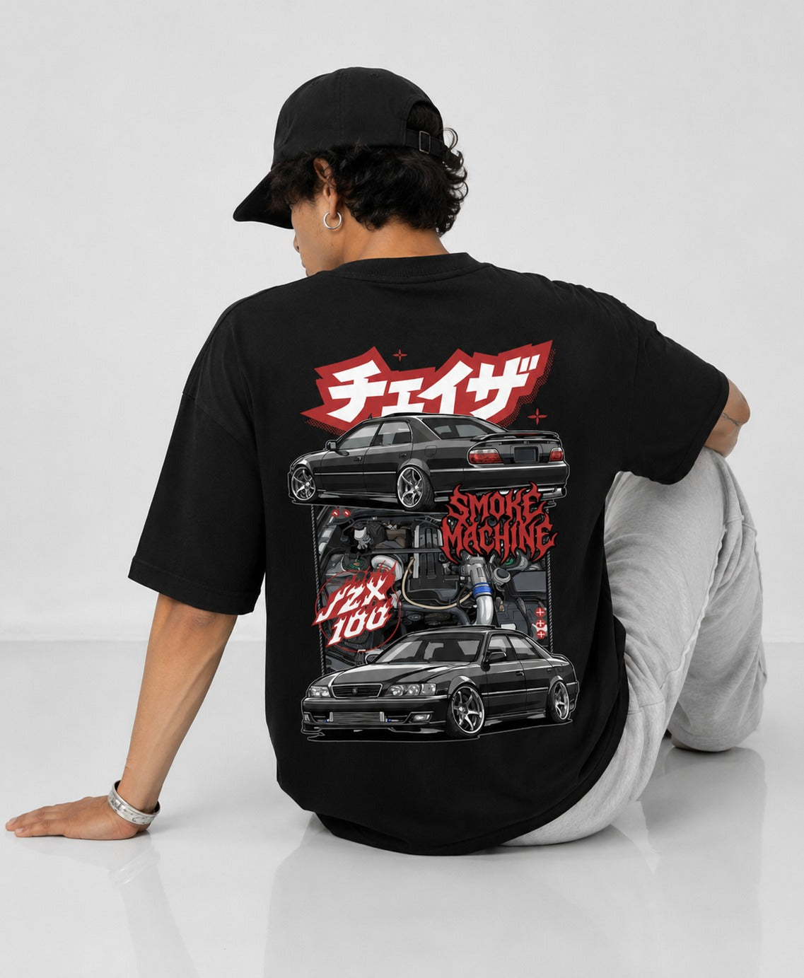 Smoke Machine JZX 100 Street Art Oversize Black Cotton T-shirt