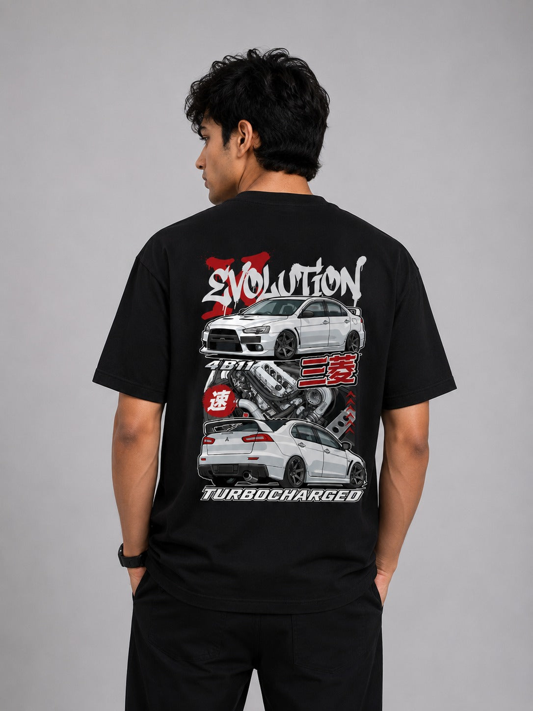 X Evolution 4B11 Art Oversize Black Cotton T-shirt