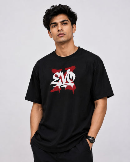 X Evolution 4B11 Art Oversize Black Cotton T-shirt