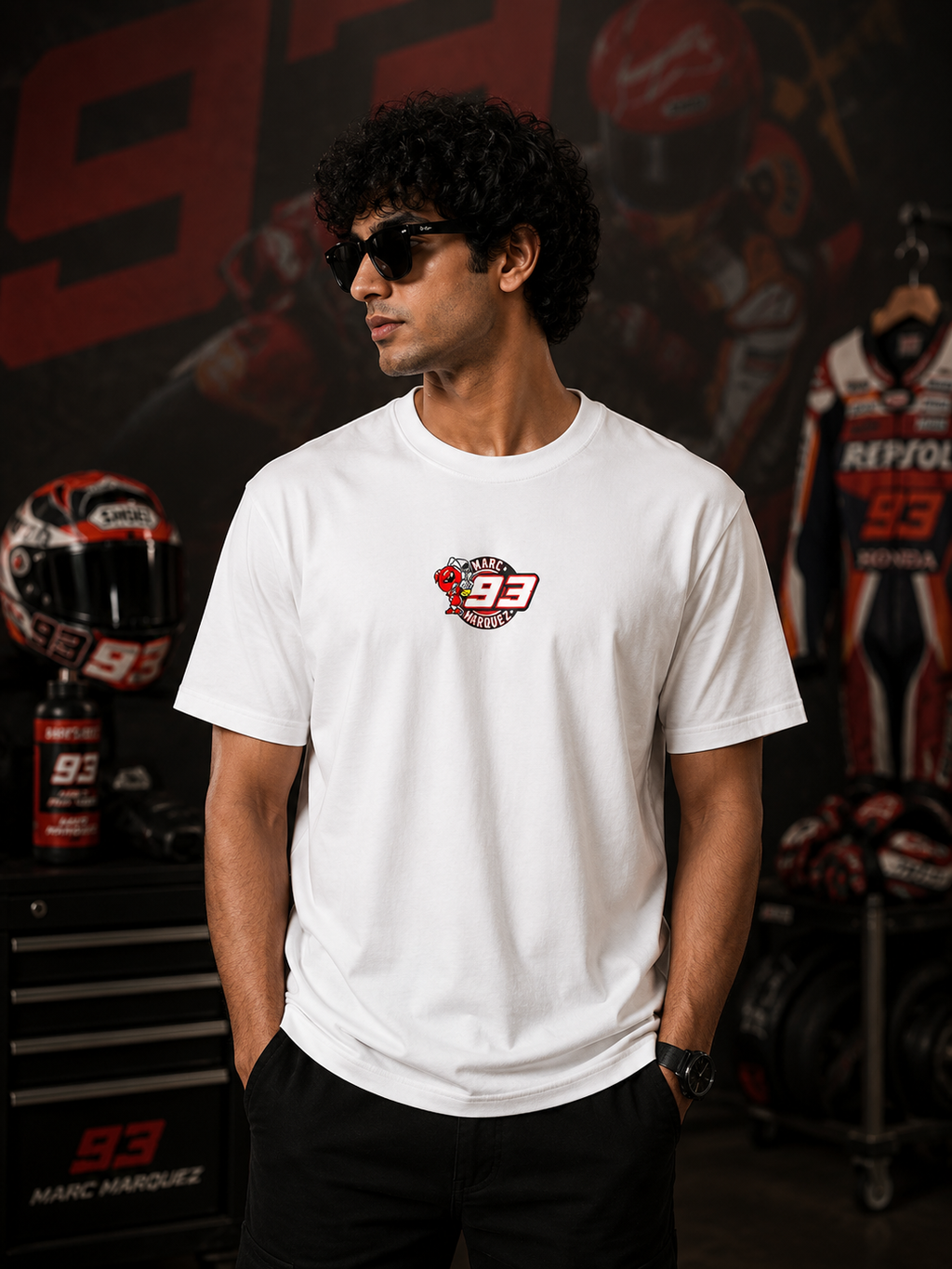 Marc Marquez Winning Art White Cotton T-Shirt