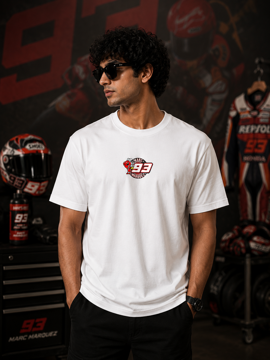Marc Marquez Winning Art White Cotton T-Shirt