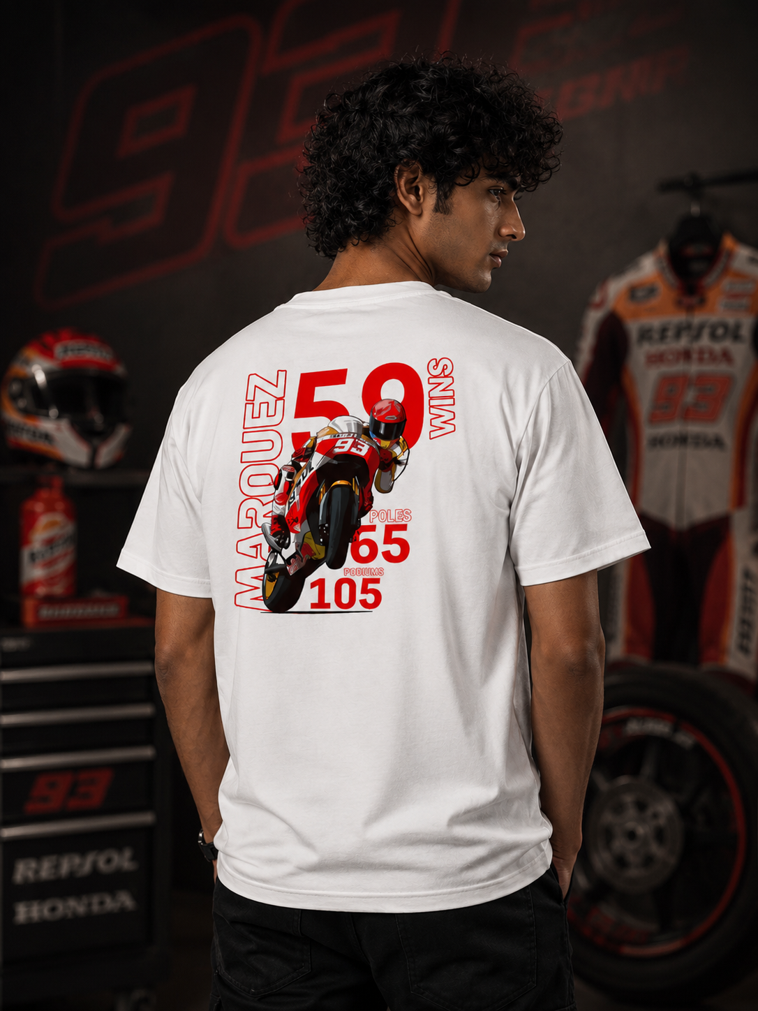 Marc Marquez Winning Art White Cotton T-Shirt
