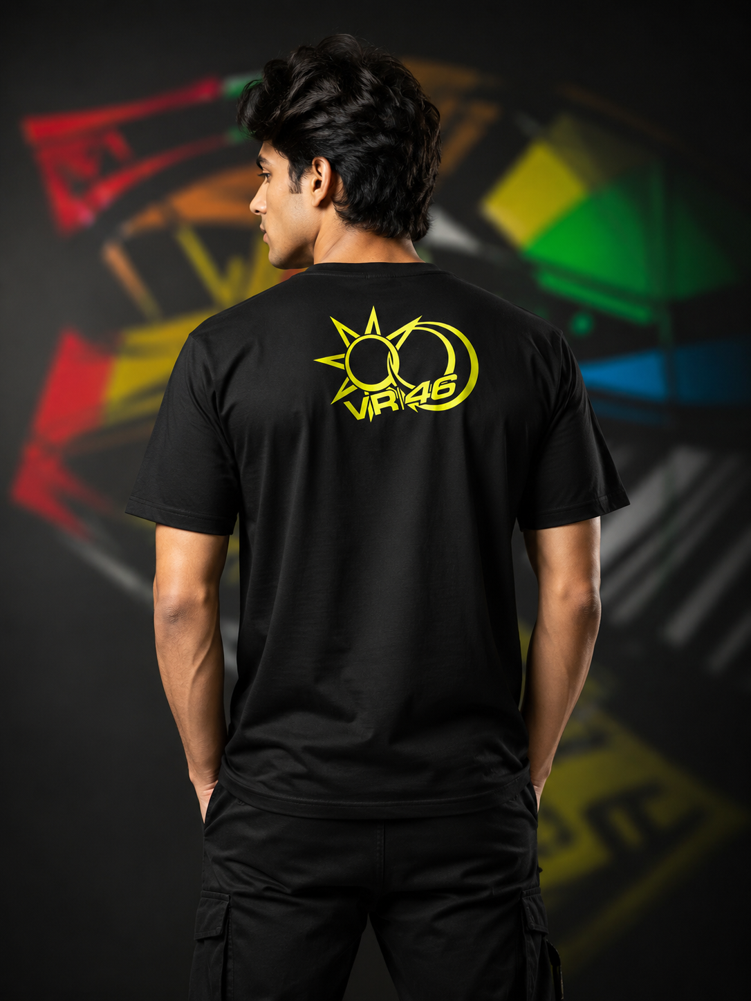 VR 46 Helmet Art 3.0 Black Cotton T-shirt