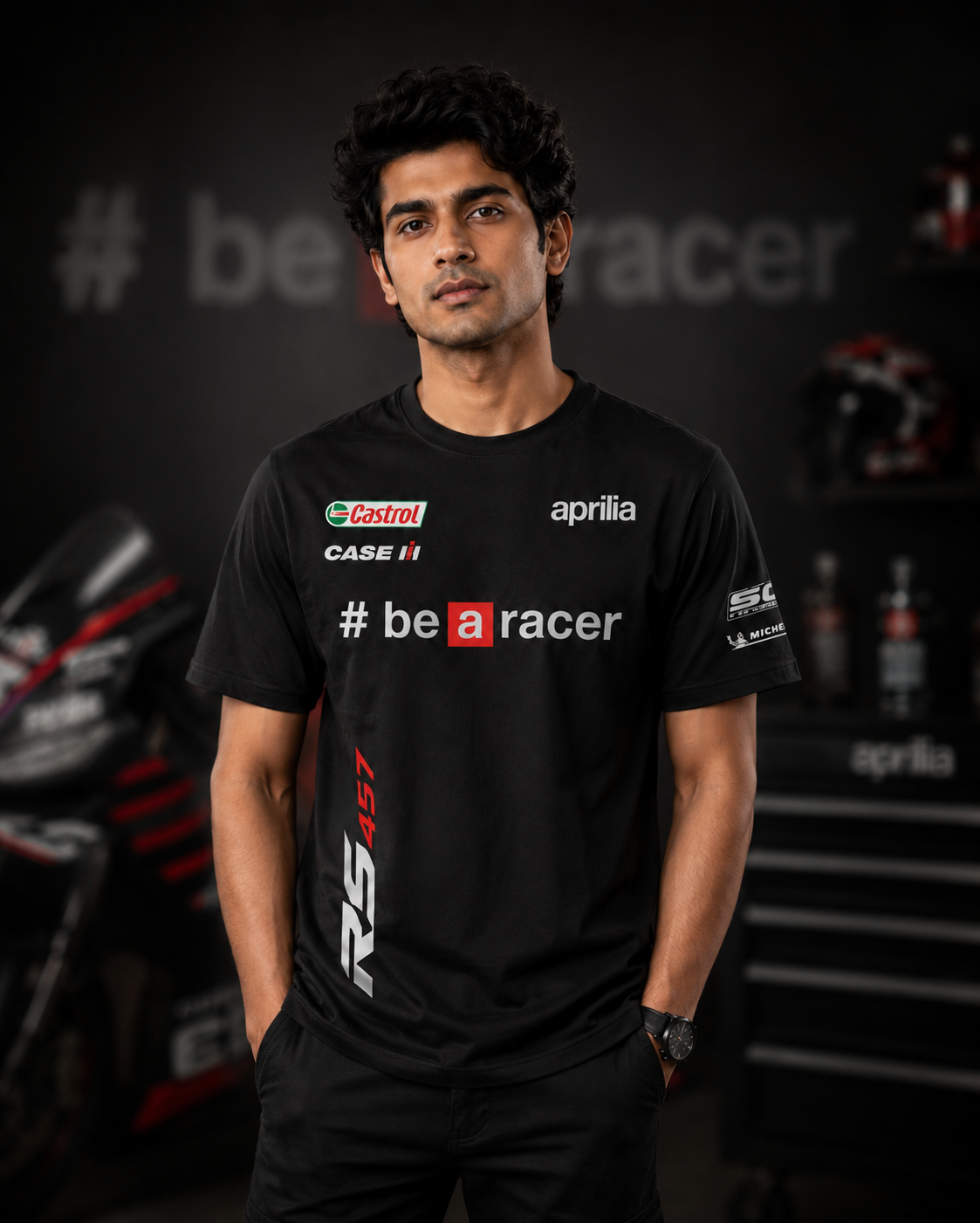 RS457 Racing Black Cotton T-shirt