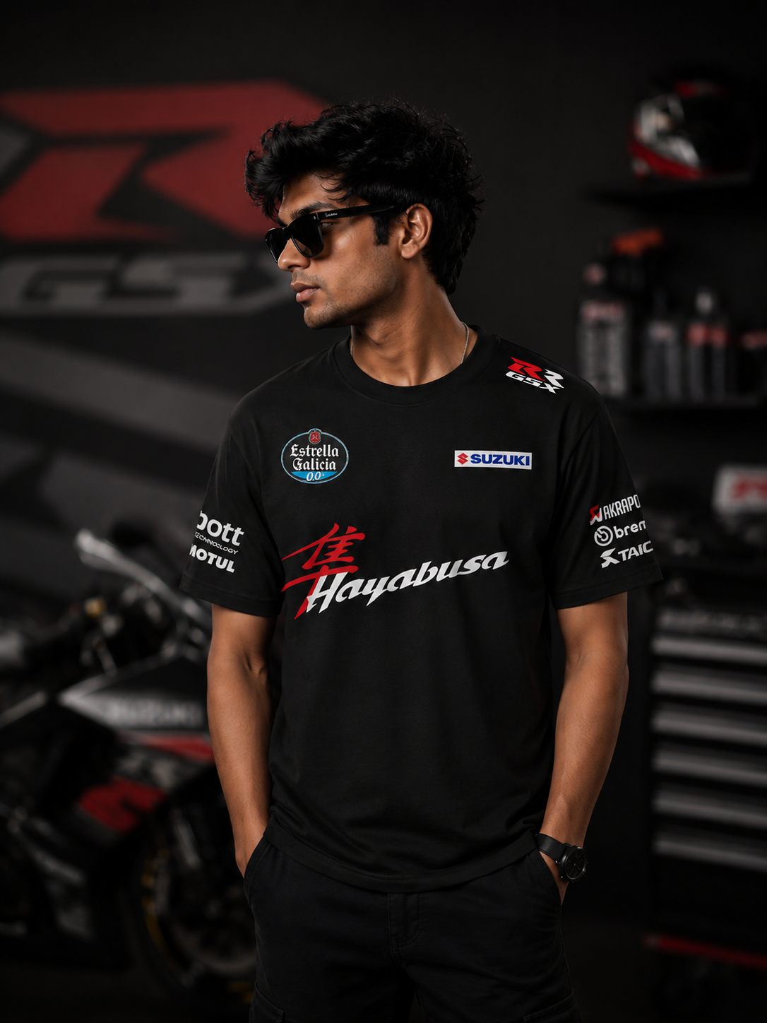 S Busa GSX Inspired Black Cotton T-Shirt