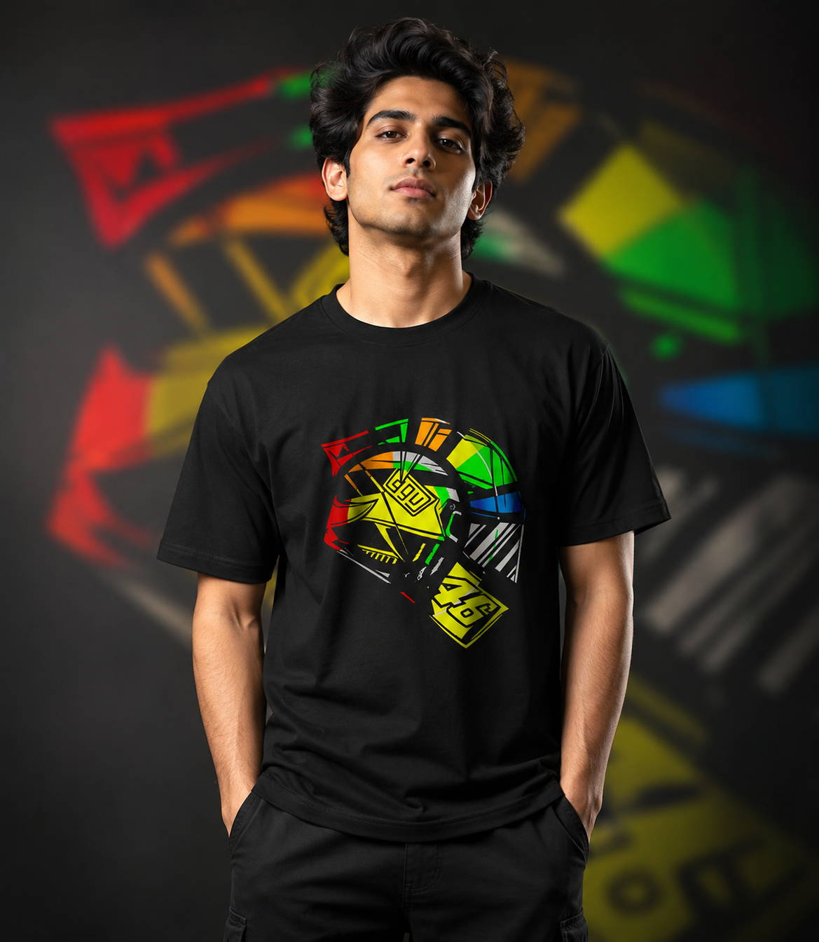 VR 46 Helmet Art 3.0 Black Cotton T-shirt