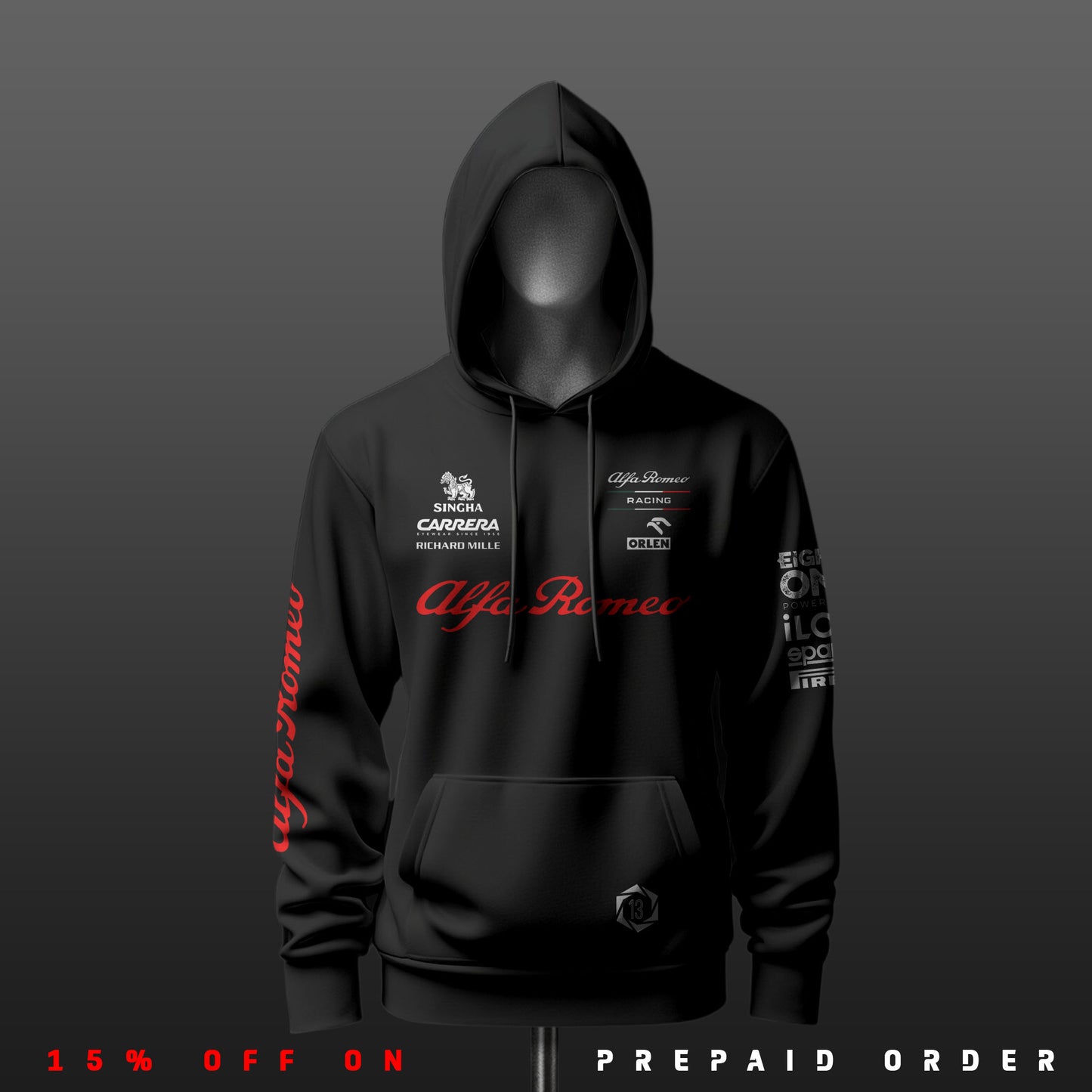 Kimi Räikkönen Alfa Romeo Inspired Black Drop Shoulder Hoodie