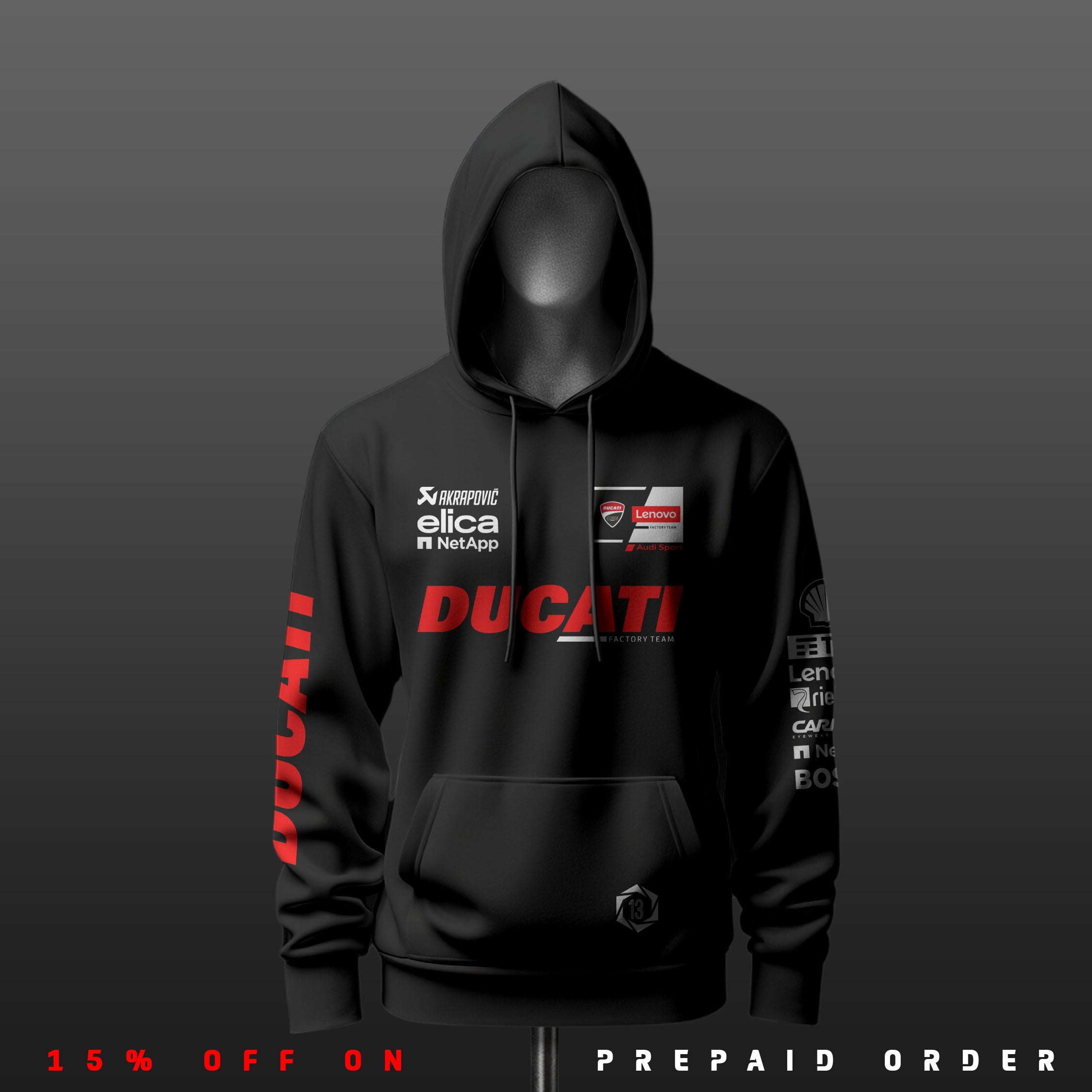 D factory Racing Inspired Black Drop Shoulder Hoodie