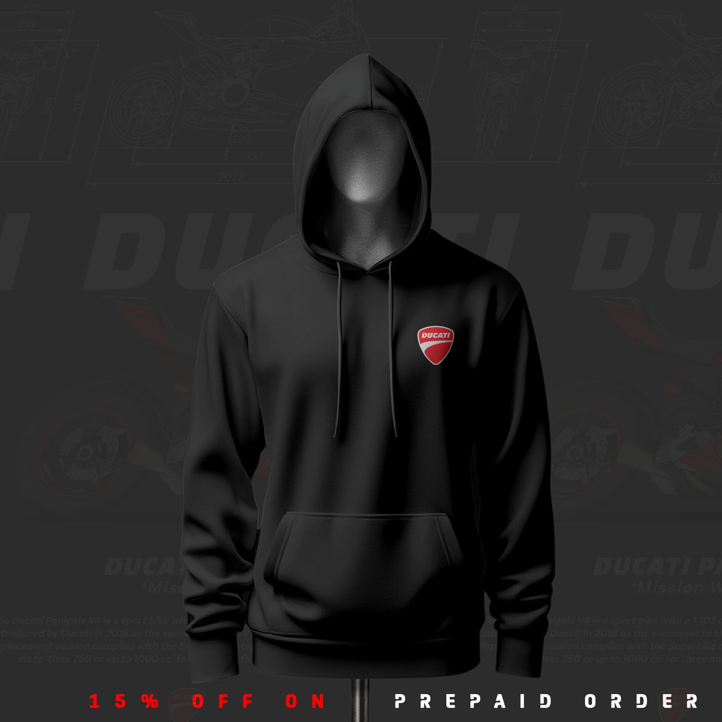 Ducati Panigale ART Inspired Black Drop Shoulder Hoodie