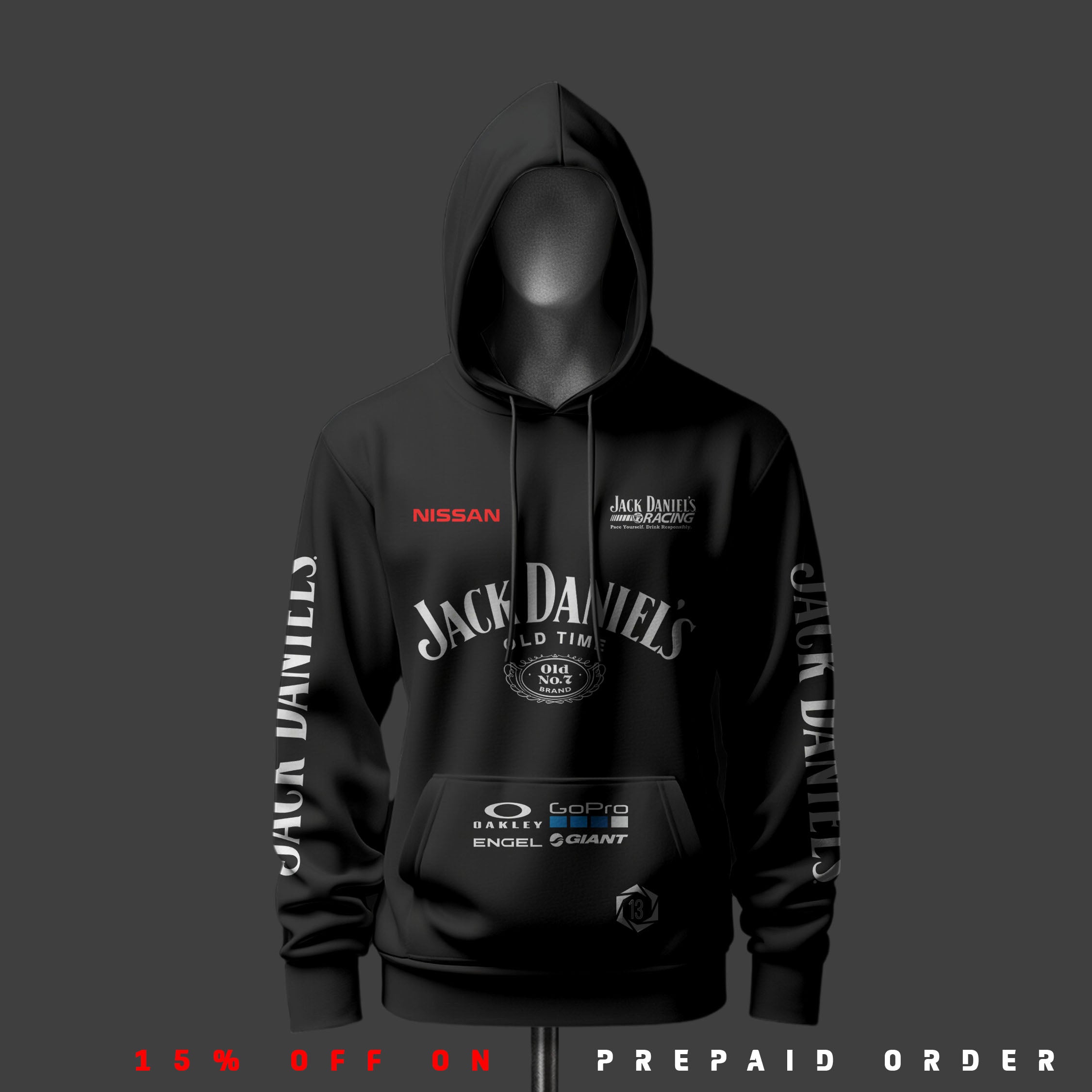 N+J Daniel's Inspired Black Drop Shoulder Hoodie