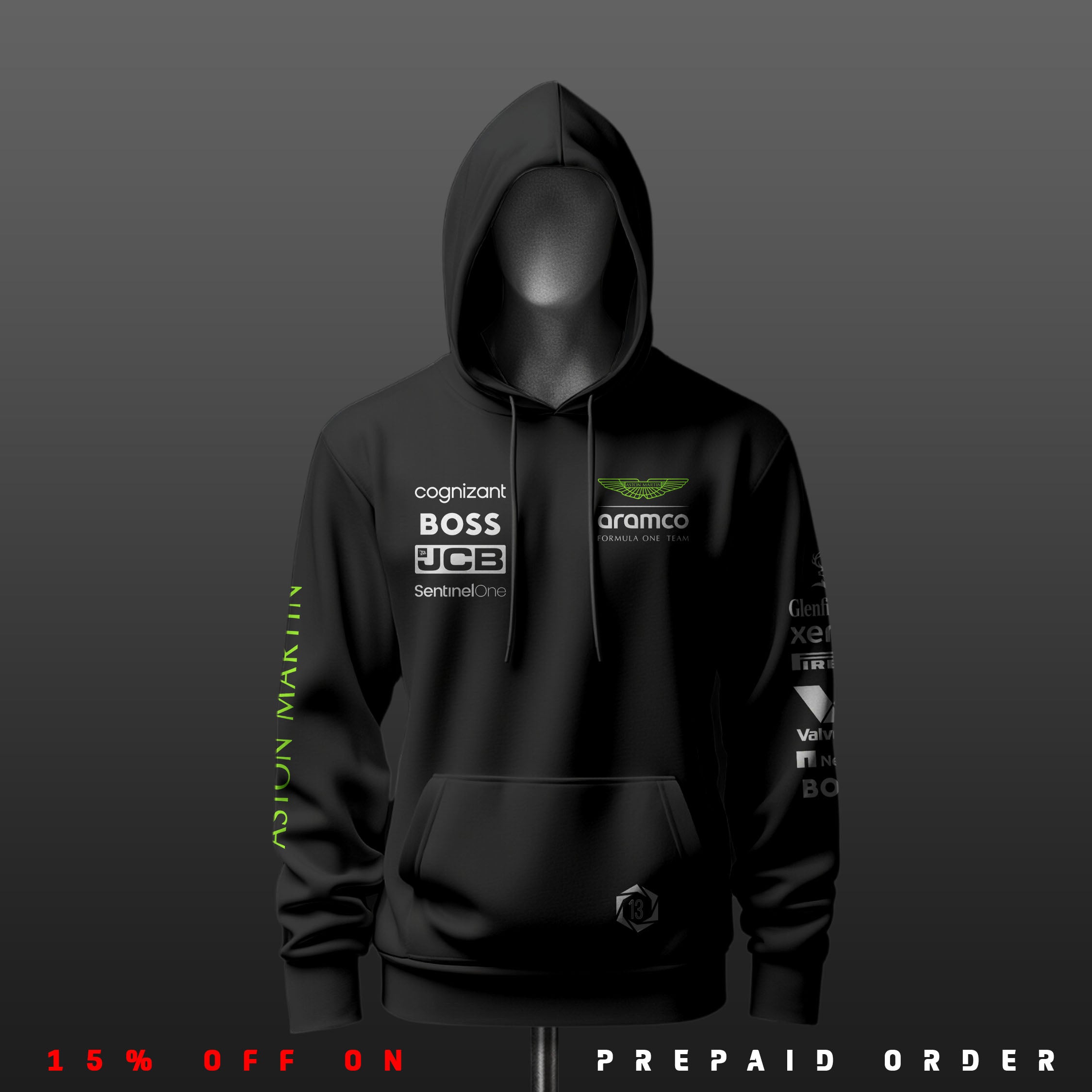 A Martin F1 racing team Inspired Black Drop Shoulder Hoodie