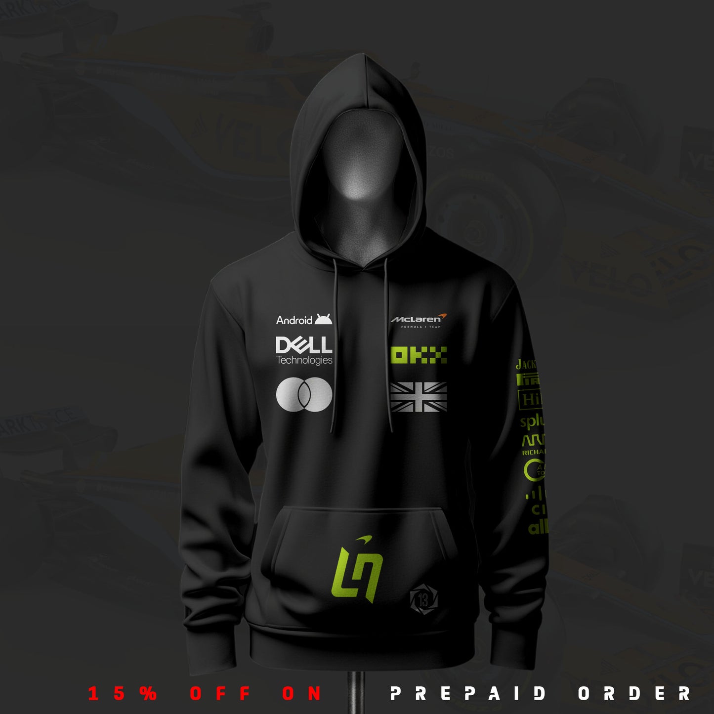 Lando noris F1 Racing Inspired Black Drop Shoulder Hoodie