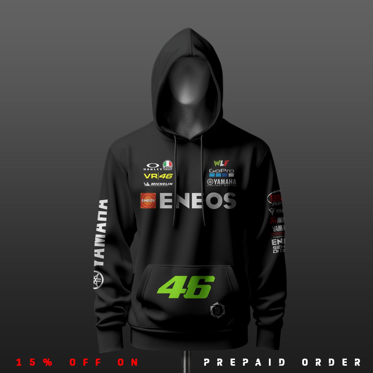 Valentino Rossi VR46 2.0 Inspired Black Drop Shoulder Hoodie