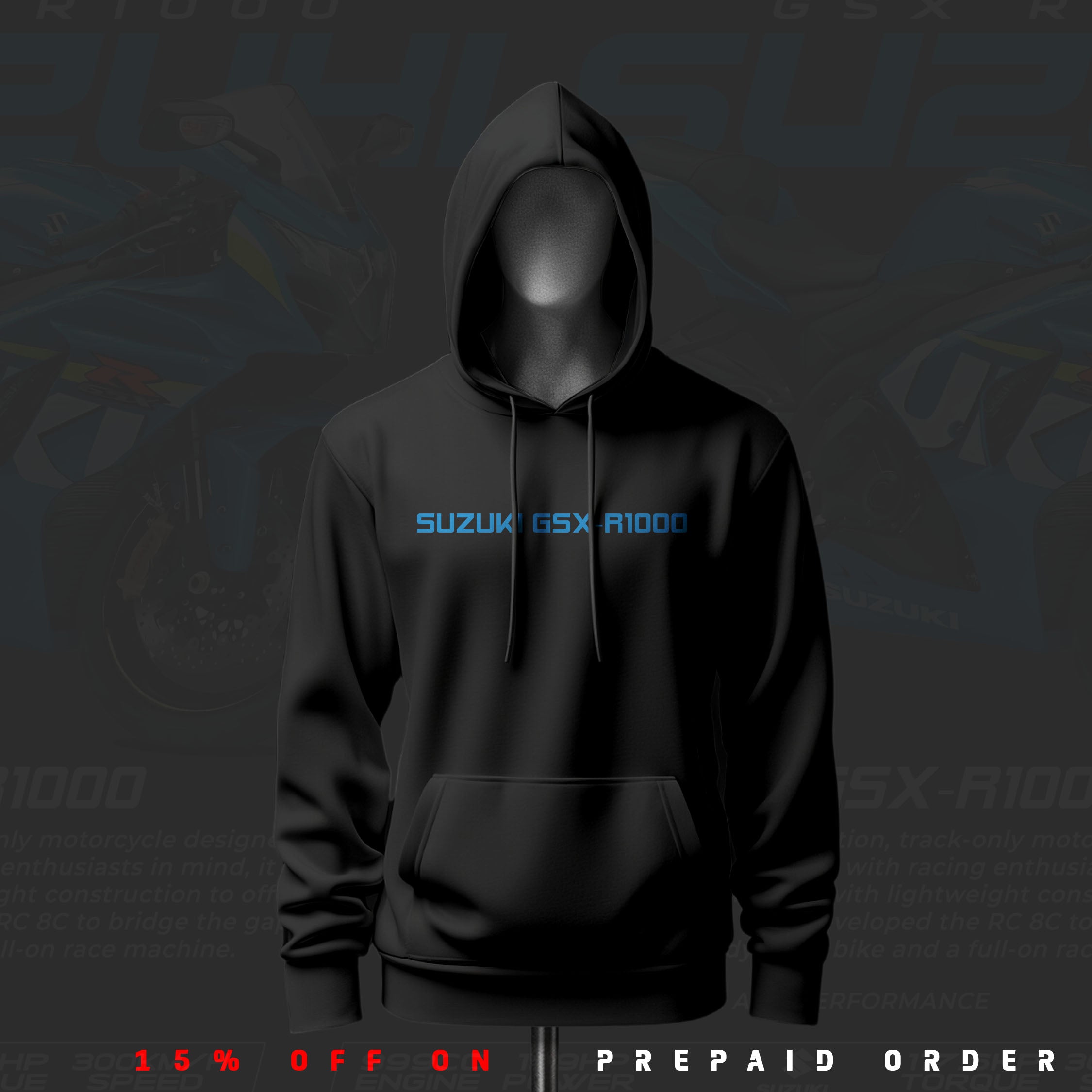 GSX-R1000 ART Inspired Black Drop Shoulder Hoodie