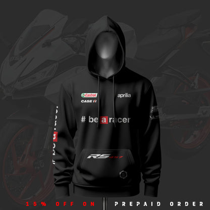 Aprilia RS-457 Be a racer Aprilia Inspired Black Drop Shoulder Hoodie