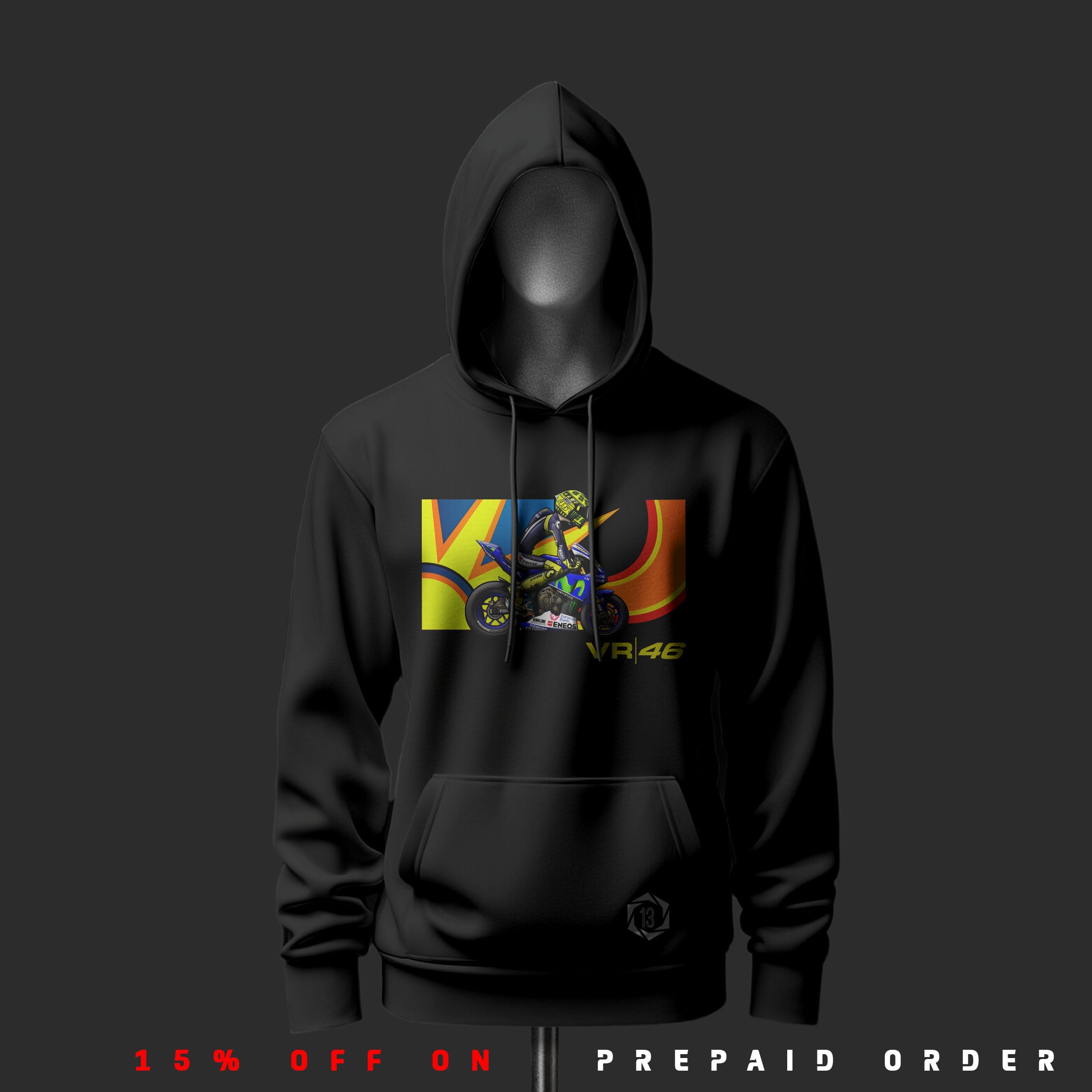 Valentino Rossi Inspired Art Black Drop Shoulder Hoodie