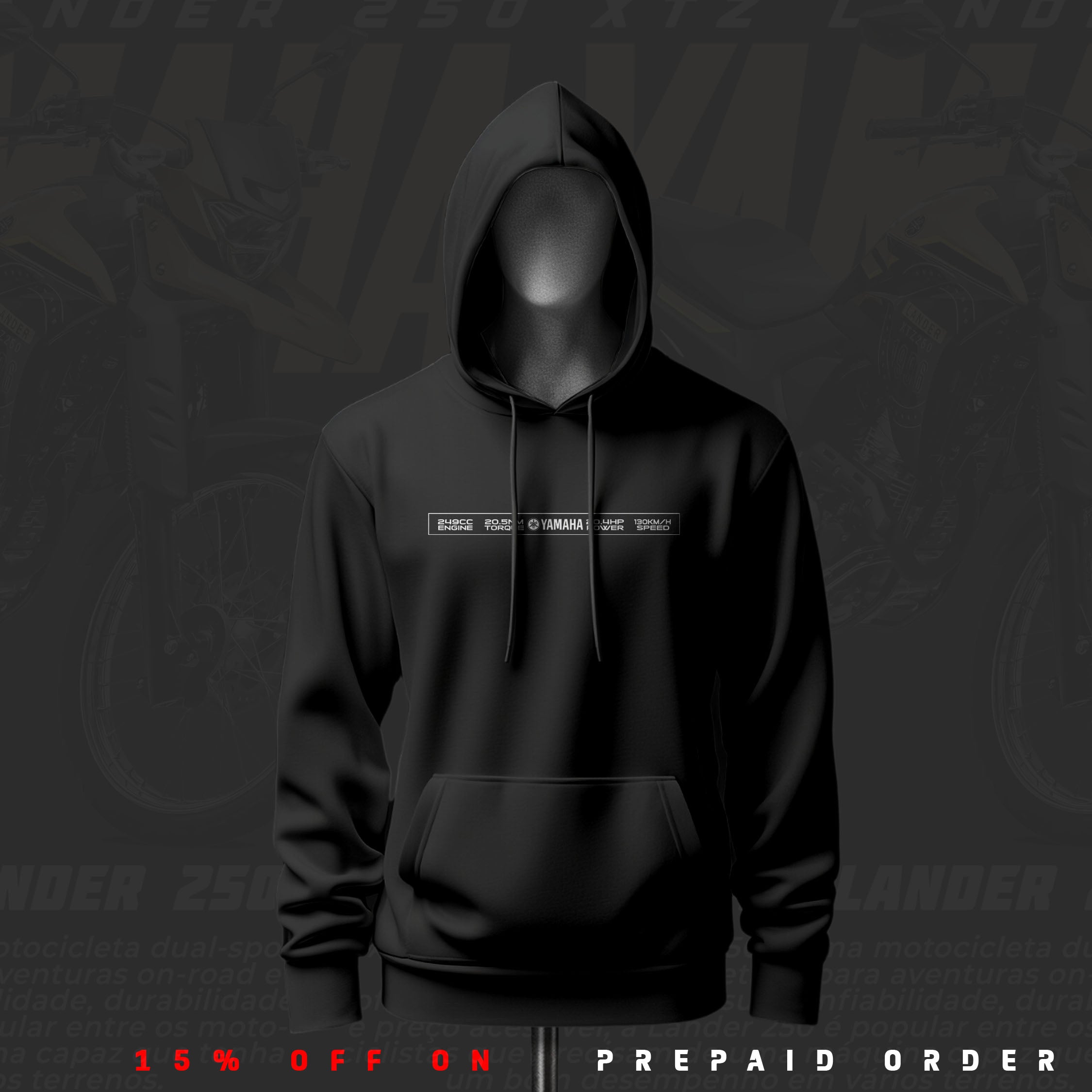 Y XTZ Lander 250 ART Inspired Black Drop Shoulder Hoodie
