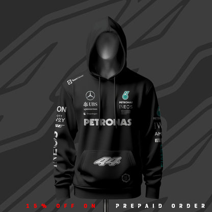 Lewis Hamilton F1 Racing Team Inspired Black Drop Shoulder Hoodie