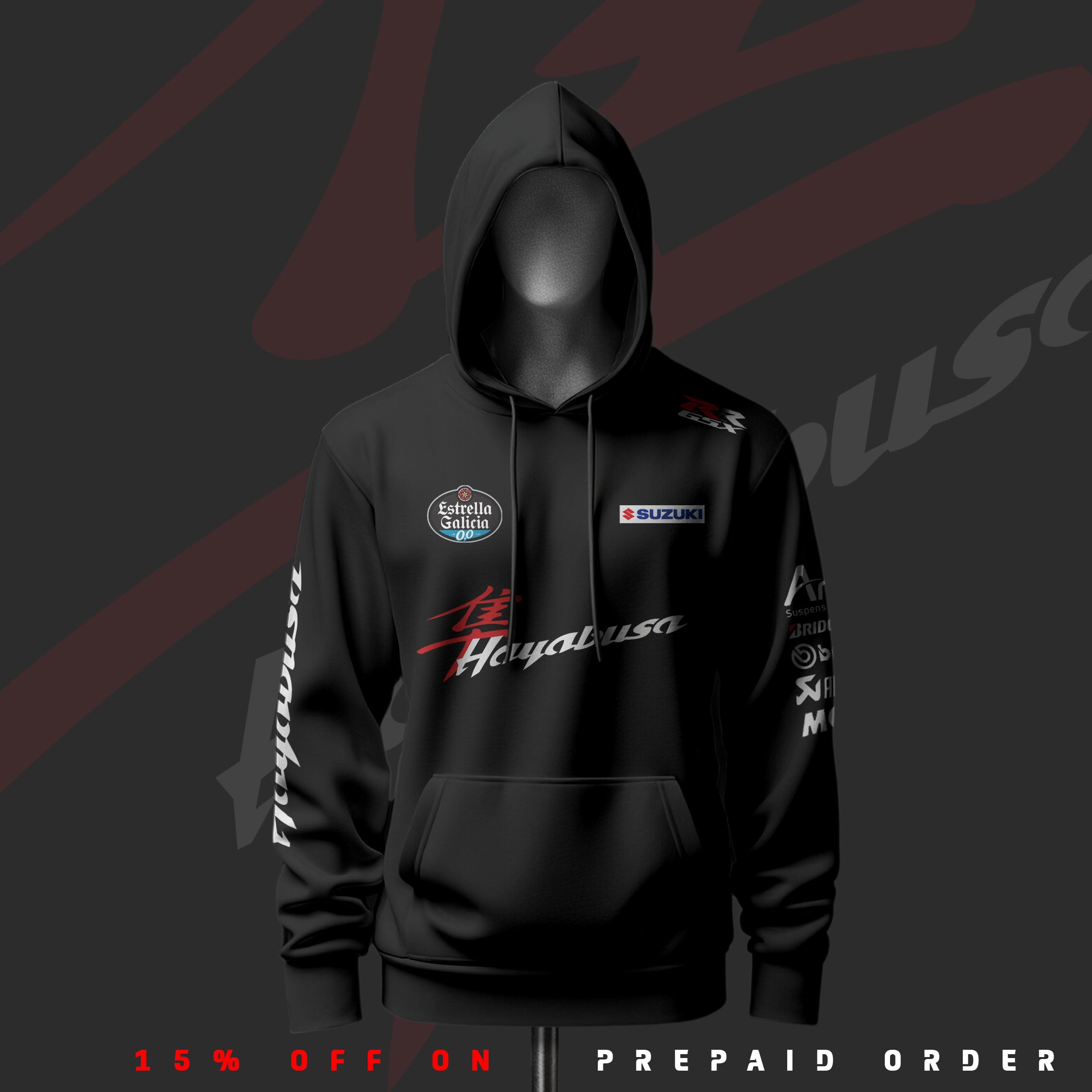 S Busa Inspired Black Drop Shoulder Hoodie
