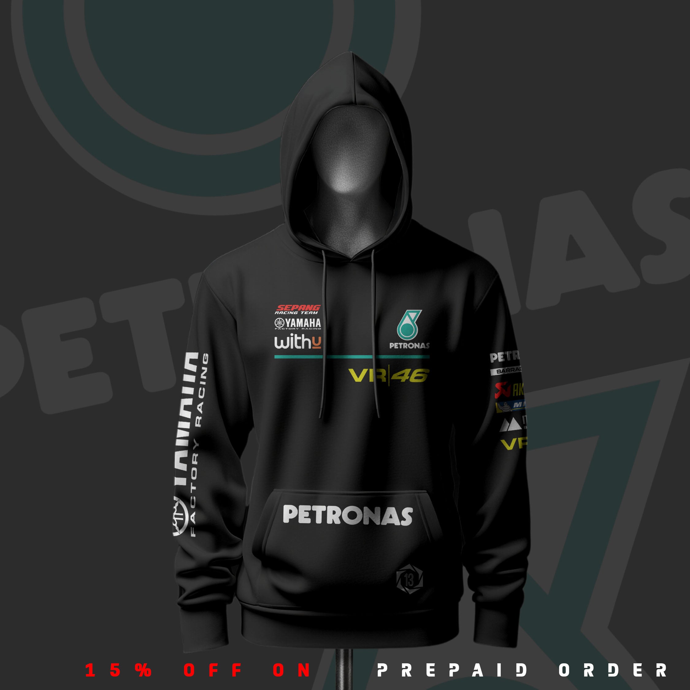 Valentino Rossi VR46 Y Inspired Black Drop Shoulder Hoodie