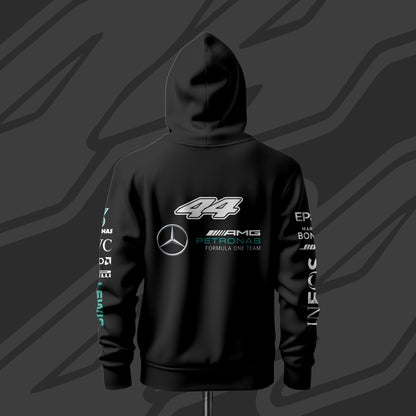 Lewis Hamilton F1 Racing Team Inspired Black Drop Shoulder Hoodie